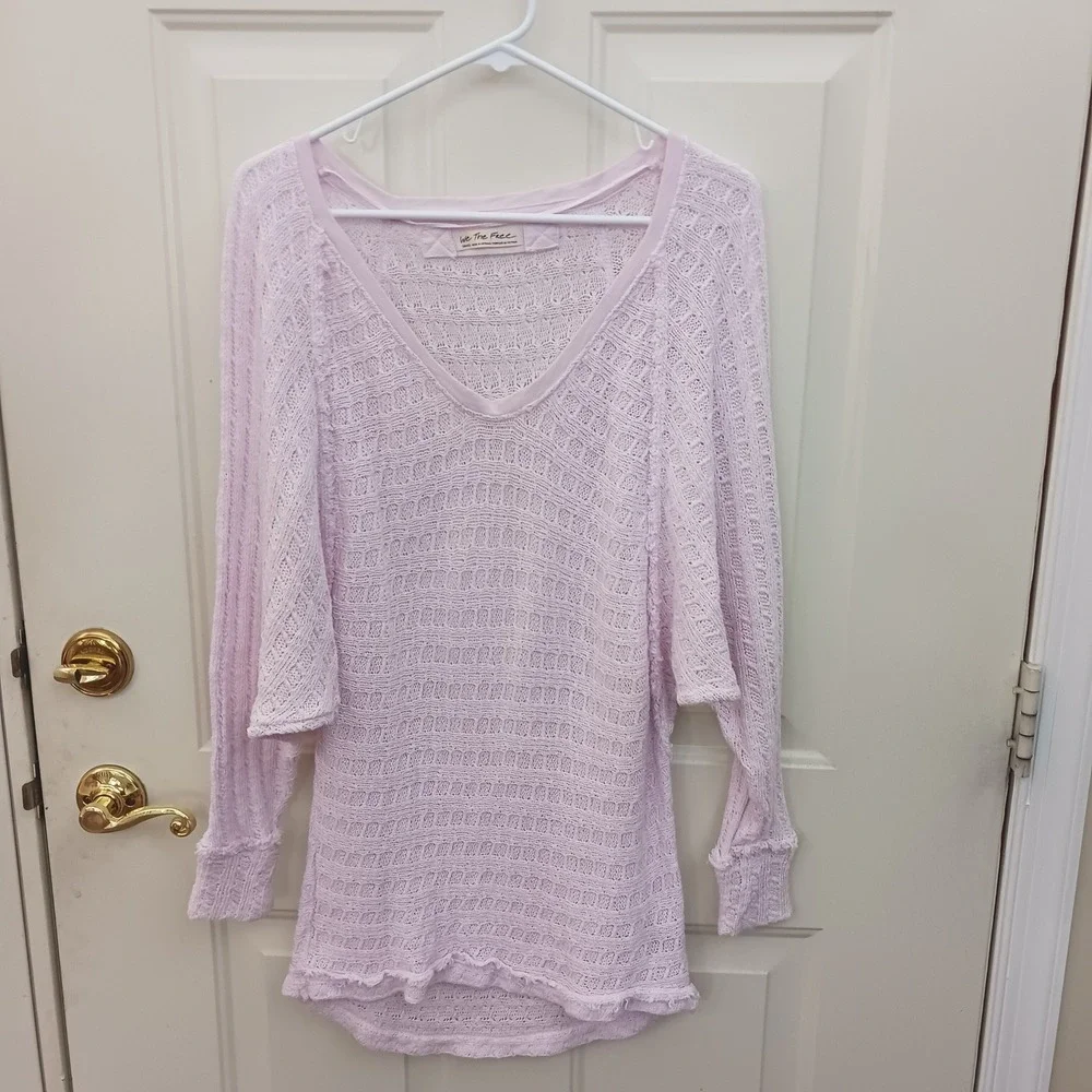 Free People We The Free Purple Open Knit Dolman Sleeve V-Neck Tunic Top Small